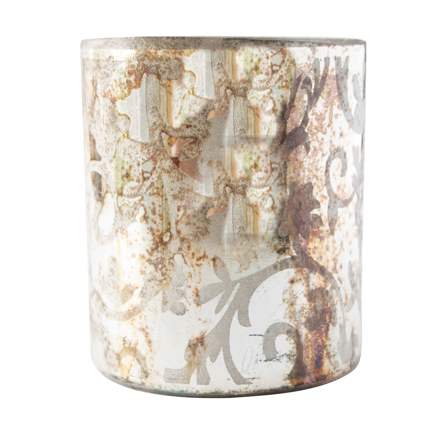 Etched Recycled Mercury Glass Tealight/Votive Holder, 3"