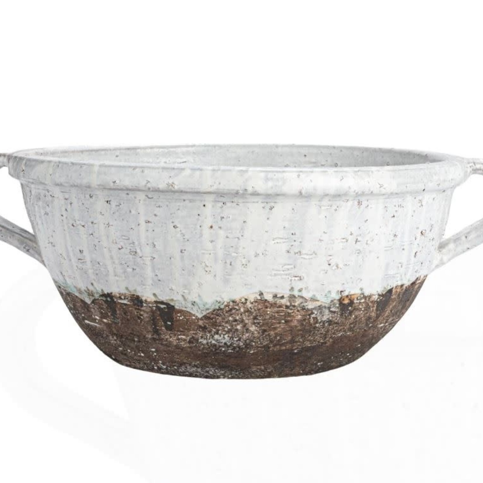 Terra-cotta Bowl with Handles, Distressed White