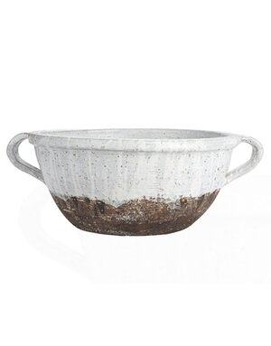 Terra-cotta Bowl with Handles, Distressed White,  available for in-store pickup