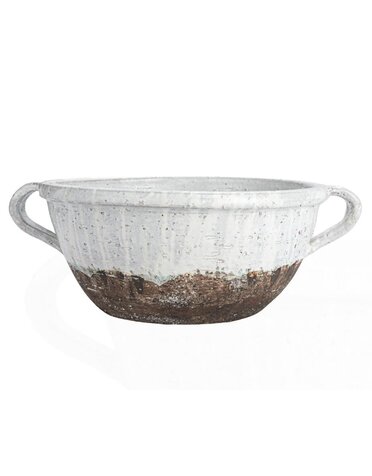 Terra-cotta Bowl with Handles, Distressed White,  available for in-store pickup