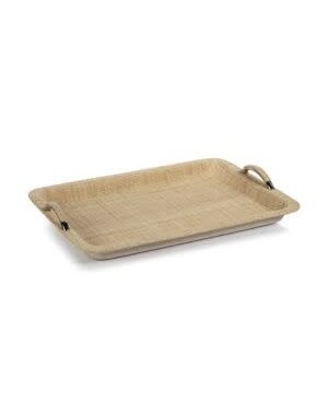 Airelles Raffia and Chambray Serving Tray, 14 X 11.5 in.