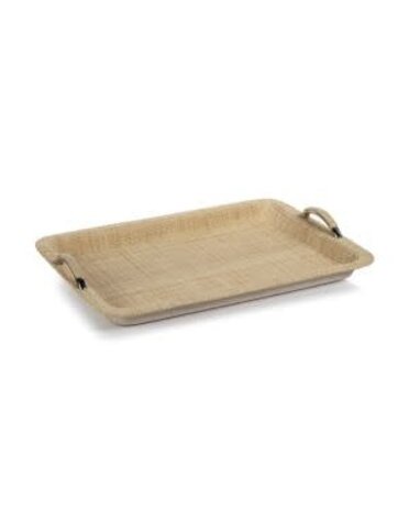 Airelles Raffia and Chambray Serving Tray, 14 X 11.5 in.