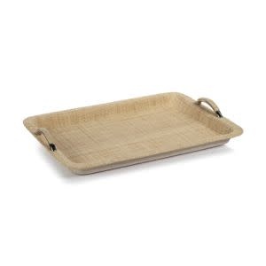 Airelles Raffia and Chambray Serving Tray, 14 X 11.5 in.