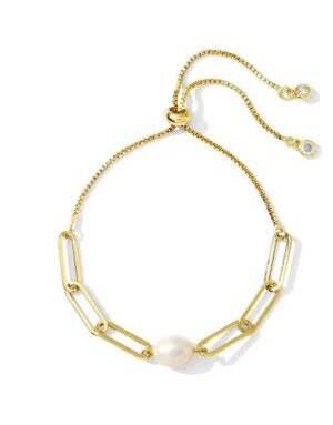Splendid Iris Pearl Link Pulley Bracelet, Gold