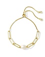 Splendid Iris Pearl Link Pulley Bracelet, Gold