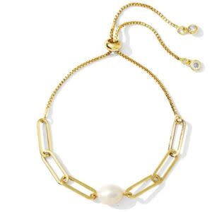 Splendid Iris Pearl Link Pulley Bracelet, Gold