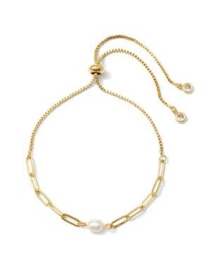 Splendid Iris Delicate Link Chain with Pearl Pulley Bracelet, Gold