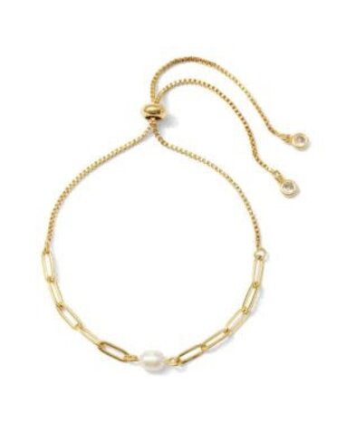 Splendid Iris Delicate Link Chain with Pearl Pulley Bracelet, Gold