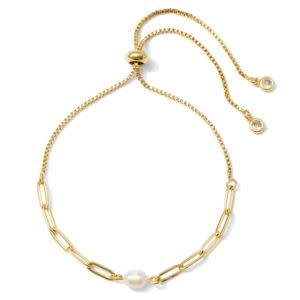 Splendid Iris Delicate Link Chain with Pearl Pulley Bracelet, Gold