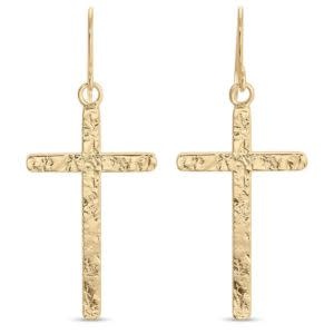 Splendid Iris Long Gilded Cross Earrings, Gold