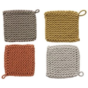 Cotton Crocheted Pot Holder, Assorted Colors