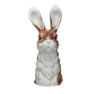 Hand-Painted Stoneware Rabbit Vase, Brown, 11.75 in.
