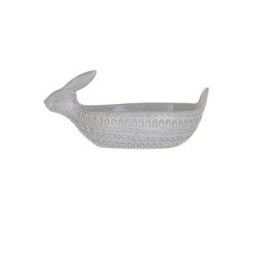 Debossed Stoneware Rabbit Bowl, White, 11 in.