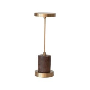 Metal & Mango Wood LED Table Lamp w/ Touch Sensor, Antique Brass, 4 X 11.5 in.
