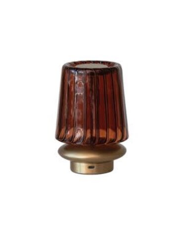 Amber Recycled Glass LED Table Lamp w/ Touch Sensor, Antique Brass, 4.5 X 6.5 in.