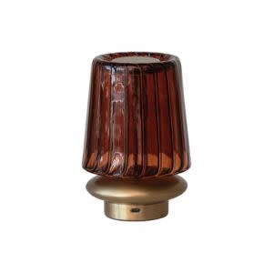 Amber Recycled Glass LED Table Lamp w/ Touch Sensor, Antique Brass, 4.5 X 6.5 in.