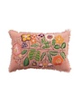 Cotton Lumbar Pillow w/ Embroidered Flowers & Eyelash Fringe, 24 X 16"