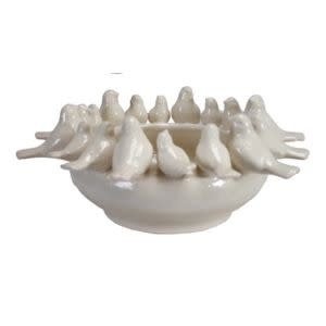 Stoneware Bowl/Planter w/ Birds on Rim, White, 15"