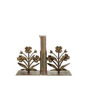 Cast Iron Flower Shaped Bookends, Brass, Set of 2, 5"x 6"