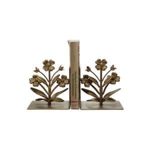Cast Iron Flower Shaped Bookends, Brass, Set of 2, 5"x 6"