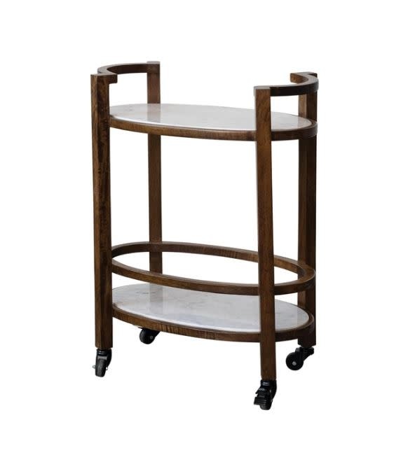 Mango Wood & Marble Bar Cart  25 x 14 x 33 Furniture Available for Local Delivery or Pick Up