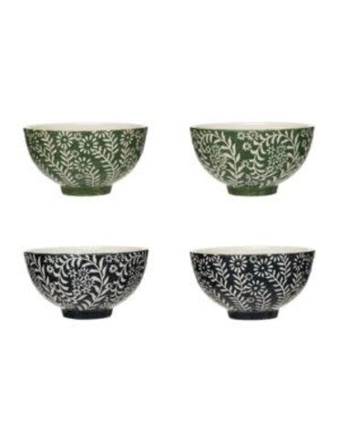 Stoneware Bowl w/ Wax Relief Botanicals, Assorted, Priced Individually, 4.75 in.