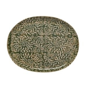 Stoneware Platter w/ Wax Relief Botanicals, 16.25 X 12.75