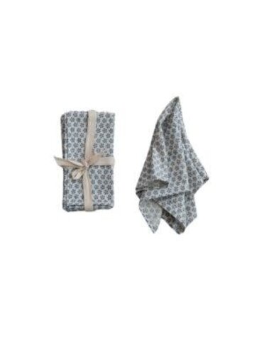 Cotton & Linen Napkins w/ Block Print Pattern, Set of 4, 18 in.