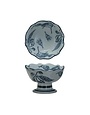 Scalloped Stoneware Botantical Footed Bowl, Blue and White, 5.75 in.