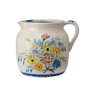 Decorative Terra-cotta Pitcher w/ Flowers & Handle, Multi-Colored, 8.5 in.