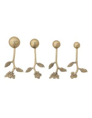 Measuring Spoons with Leaf & Flower Handles, Gold Finish. 5.25 in.