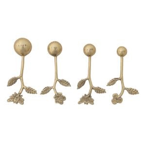 Measuring Spoons with Leaf & Flower Handles, Gold Finish. 5.25 in.