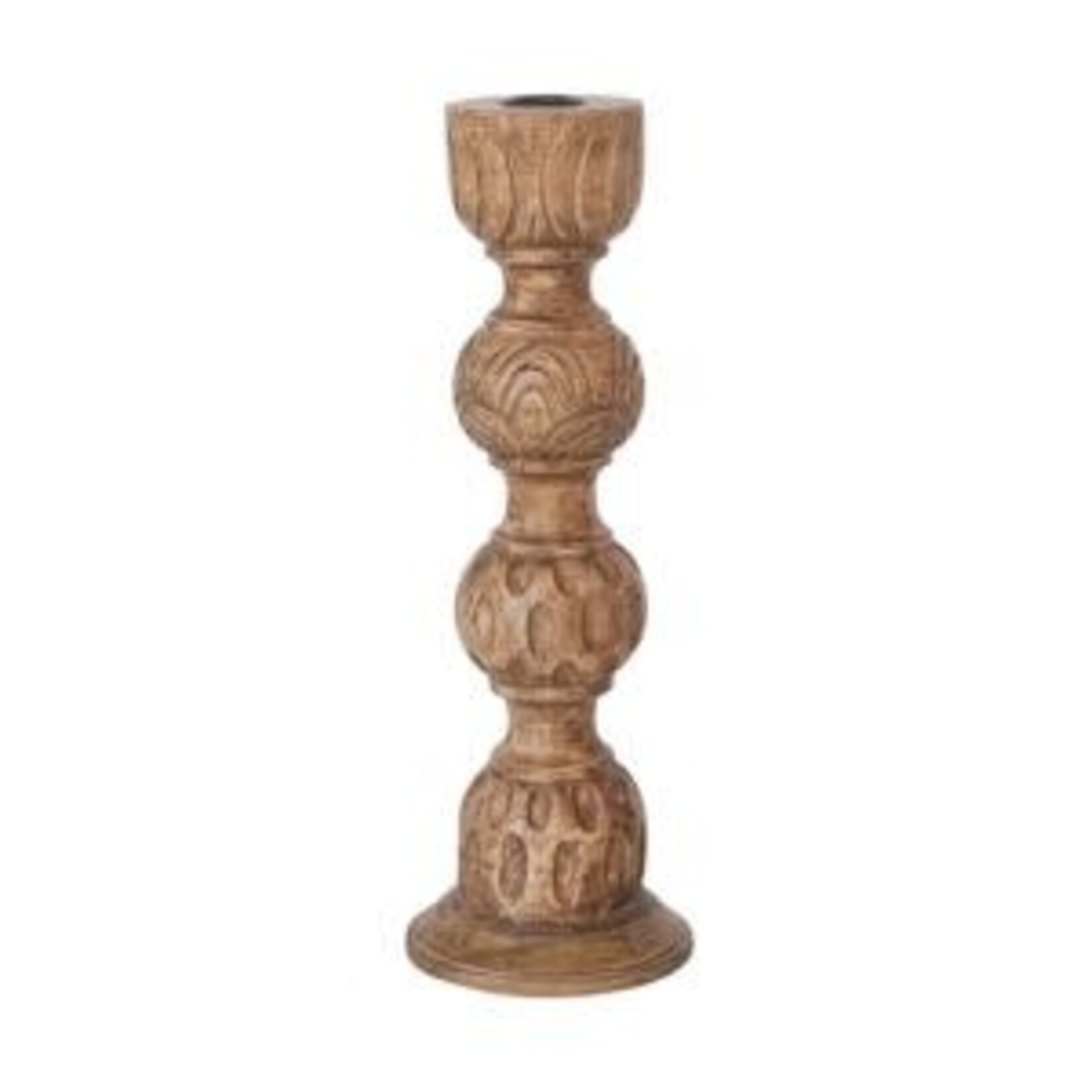 Hand-Carved Mango Wood Taper Holder, Natural, 13 in.
