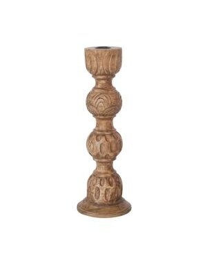 Hand-Carved Mango Wood Taper Holder, Natural, 13 in.