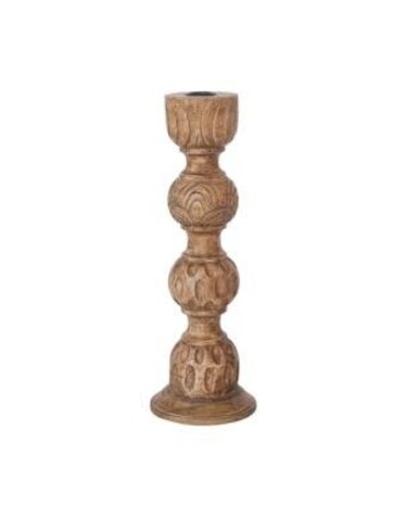 Hand-Carved Mango Wood Taper Holder, Natural, 13 in.