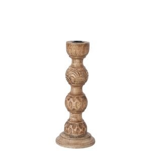 Hand-Carved Mango Wood Taper Holder, Natural, 10.5 in.