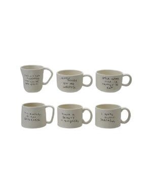 Stoneware Mug with Saying, White & Black, Assorted Styles, 12 oz.
