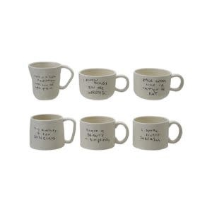 Stoneware Mug with Saying, White & Black, Assorted Styles, 12 oz.