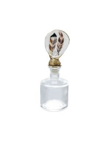 Decorative Glass Bottle with Oyster Shell Feather Image Stopper, Multi-Color, 2.75 X 7.75 in.