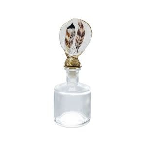 Decorative Glass Bottle with Oyster Shell Feather Image Stopper, Multi-Color, 2.75 X 7.75 in.