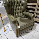 Sherrill Recliner L1662, Odelm Recliner, Green Leather w/Cont Fabric