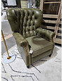 Sherrill Recliner L1662, Odelm Recliner, Green Leather w/Cont Fabric
