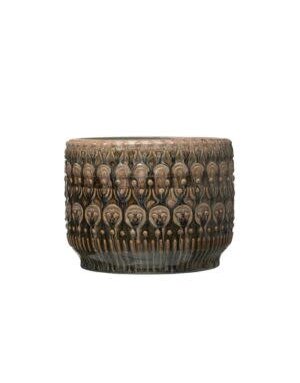Embossed Stoneware Planter, 8 X 6 in.