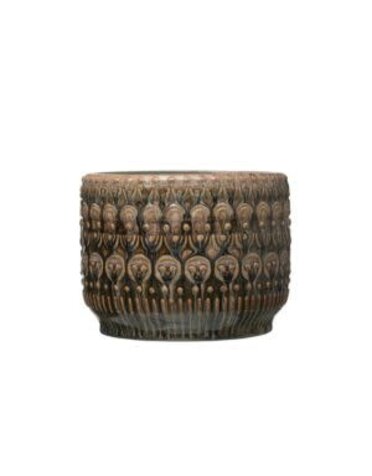 Embossed Stoneware Planter, 8 X 6 in.
