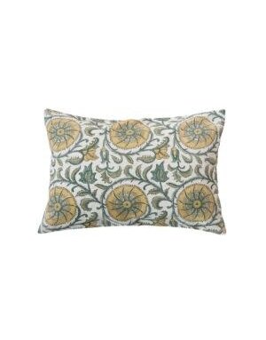 Lumbar Pillow w/ Floral Medallion Pattern, Yellow and Green, 20 X 14 in.