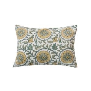 Lumbar Pillow w/ Floral Medallion Pattern, Yellow and Green, 20 X 14 in.