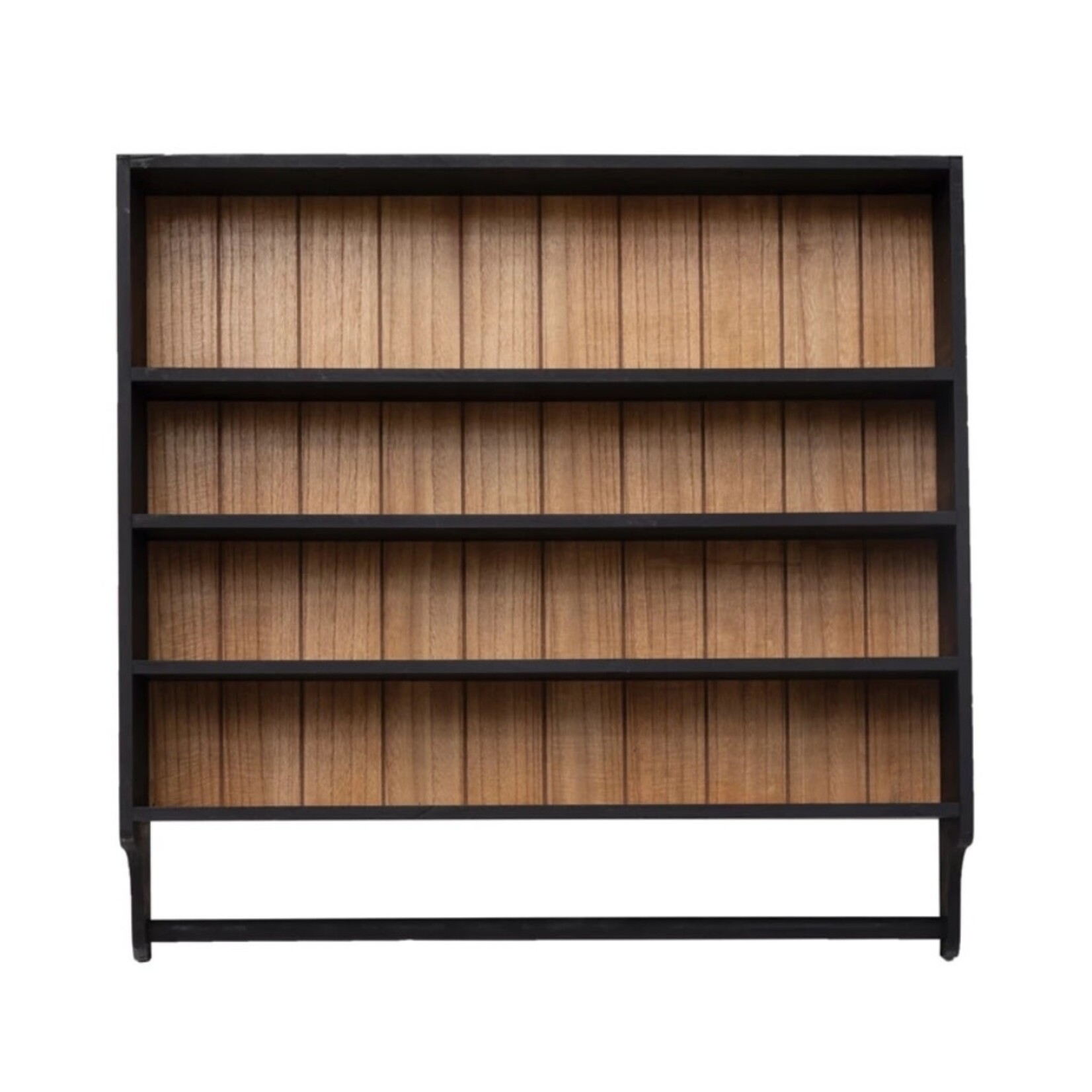 Wood & MDF Wall Shelf w/ 3 Shelves & Rod, Black & Stained Finish