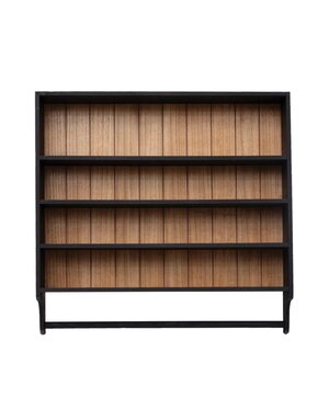 Wood & MDF Wall Shelf w/ 3 Shelves & Rod, Black & Stained Finish, Available for local pick up