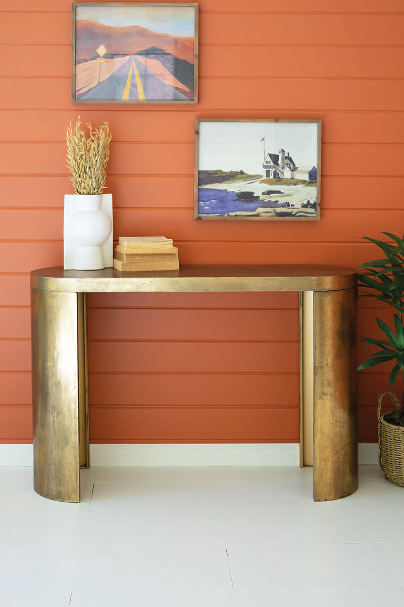 Oval Antique Brass Console Table, 48 x 15 x 32 Furniture Available for Delivery or Pick Up
