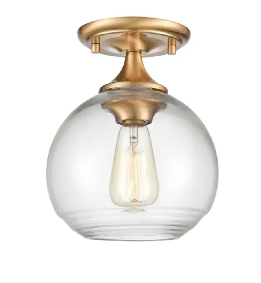 Satin Brass Semi Flush Mount Ceiling Light 8'' Wide 1-Light, Available for special order
